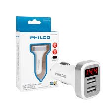 CARGADOR VEHICULO DOBLE USB C/ PANTALLA LED PHILCO