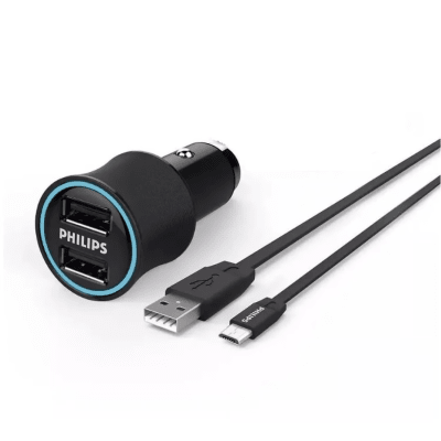 CARGADOR VEHICULO ULTRA FAST CHARGER 2 PUERTOS 15.5W 3.1AMP MICRO USB PHIILIPS