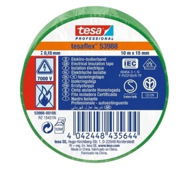 CINTA AISLANTE TESA ELECTRICA PROFESIONAL VERDE 10MTS X 15MM