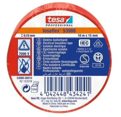 CINTA AISLANTE ELECTRICA PROFESIONAL ROJA 10MTSX15MM