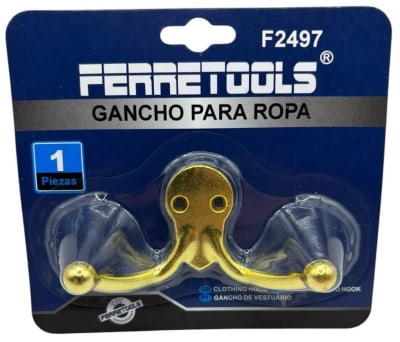 COLGADOR 1 PIEZA DOBLE DORADO PARA ROPA F2497 FERRETOOLS