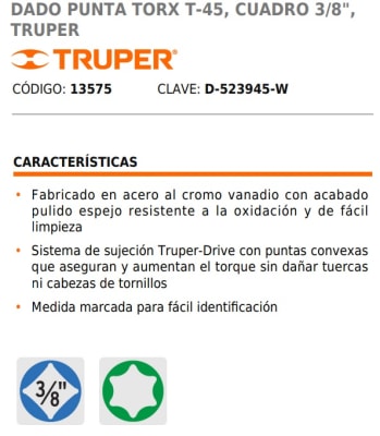 DADO TORX MACHO T45 TRUPER