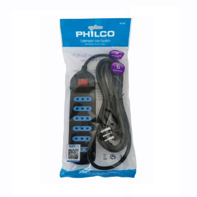 EXTENSION CORRIENTE 3MTS CON SWITCH 6POS NEGRO  PHILCO
