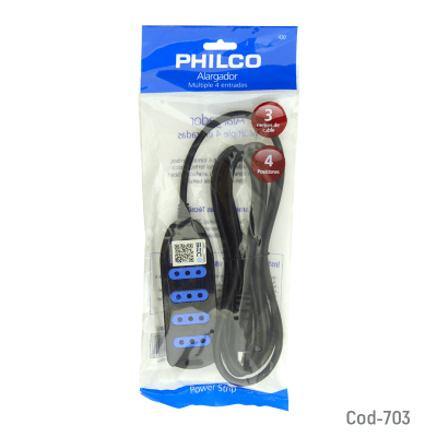 EXTENSION CORRIENTE 3MTS 4POS NEGRO PHILCO