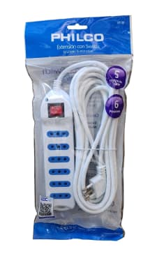 EXTENSION CORRIENTE 5MTS CON SWITCH 6 PUESTOS BLANCO PHILCO
