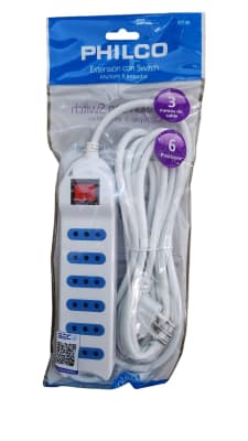 EXTENCION CORRIENTE 3MTS CON SWITCH 6POS BLANCO PHILCO