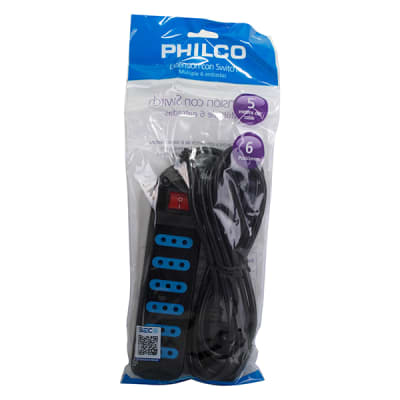 EXTENSION CORRIENTE 5MTS CON SWITCH 6 PUESTOS NEGRO PHILCO