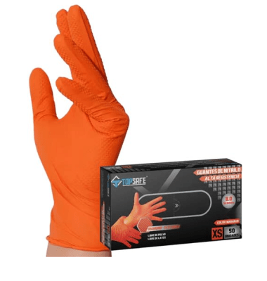 GUANTES DE NITRILO ALTA RESISTENCIA TEXTURADO TALLA M SALMON 50 PARES
