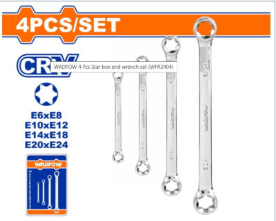 JUEGO DE LLAVES CORONA ESTRELLA DOBLE PUNTA 4 PCS E6,E8,E12,E24 WFR2404 WADFOW