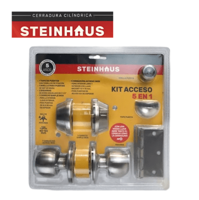 SET INSTALACION CERRADURA POMO ACCESO 5 EN 1 ACERO INOX STEINHAUS