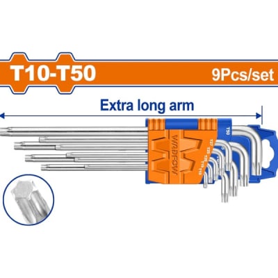 LLAVE TORX (T10-T50) 9PCS BRAZO EXTRA LARGO WADFOW WHK3292