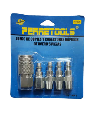 ACCESORIOS NEUMATICOS JUEGO DE ACOPLES Y CONECTORES RAPIDO 1/4NPT - 5PCS F7005 FERRETOOLS