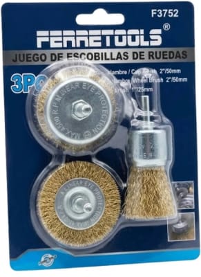 GRATA TALADRO SET 3 PIEZAS DE RUEDA, CHASCON Y CEPILLO F3752 FERRETOOLS