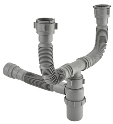 SIFON DOBLE  FLEXIBLE TIPO ACORDEON LAVAPLATOS Y LAVAMANOS 1/4 Y 1/2 ASTRA