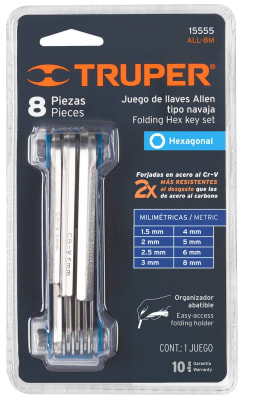 SET LLAVE ALLEN TIPO NAVAJA 8PCS 8M 15555 TRUPER