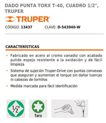 DADO TORX MACHO T40 TRUPER