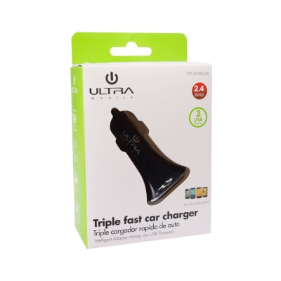 CARGADOR VEHICULO TRIPLE FAST CHARGER 3 PUERTOS 12V 2.4AMP MICRO USB PHILCO