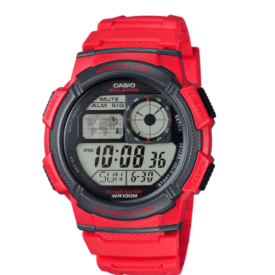 RELOJ CASIO AE-1000W-4AVDF WORLD TIME ROJO