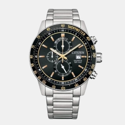 Reloj Citizen Quartz AN3681-57E Plateado Chrono Dial Negro Acero Hombre