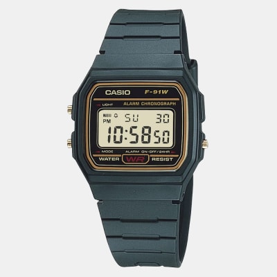 Reloj Casio Vintage F-91WG-9QDF Líneas Doradas Digital Clásico Negro Unisex