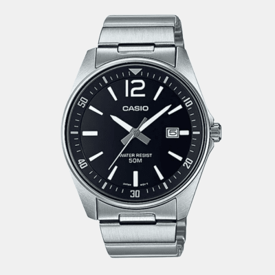 Reloj Casio Clásico MTP-E170D-1BVDF Análogo Linea Enticer Acero Plateado/Dial Negro Hombre