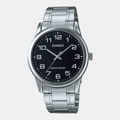 Reloj Casio Clásico MTP-V001D-1BUDF Análogo Linea Casio Dress Acero Plateado/Dial Negro Hombre