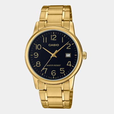Reloj Casio Clásico MTP-V002G-1BUDF Análogo Línea Enticer Acero Dorado/Dial Negro Hombre