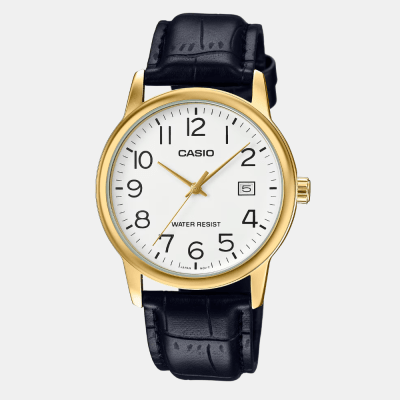 Reloj Casio Clásico MTP-V002GL-7B2UDF Análogo Linea Enticer Cuero Negro/Dial Blanco Hombre