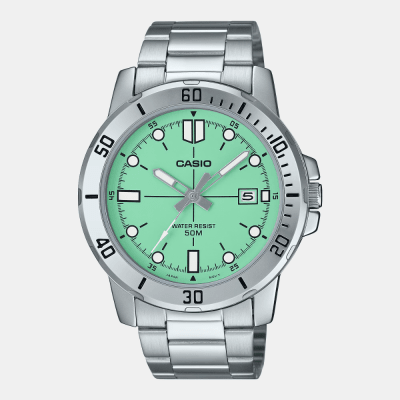Reloj Casio Clásico MTP-VD01D-3E1VUDF Deportivo Dial Verde Esmeralda Acero Análogo Plateado Hombre