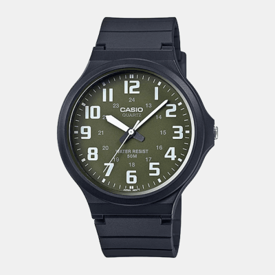 Reloj Casio Clásico MW-240-3BVDF Análogo Minimalista Negro/Dial Verde Unisex