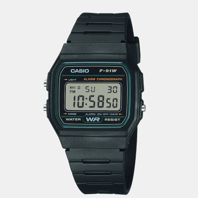 Reloj Casio Vintage F-91W-3DG Líneas Verdes Digital Clásico Negro Unisex