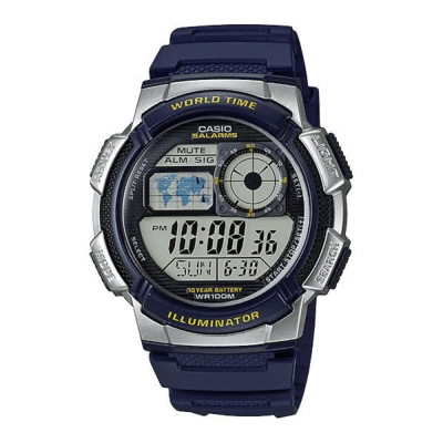 RELOJ CASIO AE-1000W-2AVDF WORLD TIME PLATEADO/AZUL