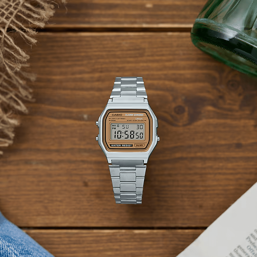 Reloj Casio Vintage A158WEA-9CF Digital Clásico Plateado Beige Dorado Clásico Unisex8