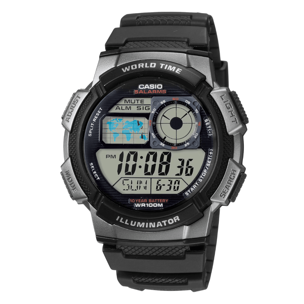 Reloj Casio Word Time AE-1000W-1BVDF Digital Negro Hombre5