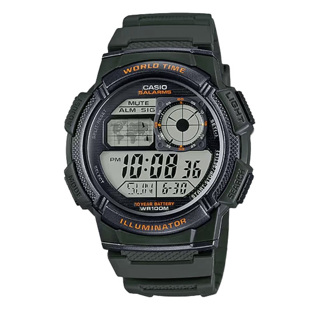 Reloj Casio Word Time AE-1000W-3AVDF Digital Verde Hombre6