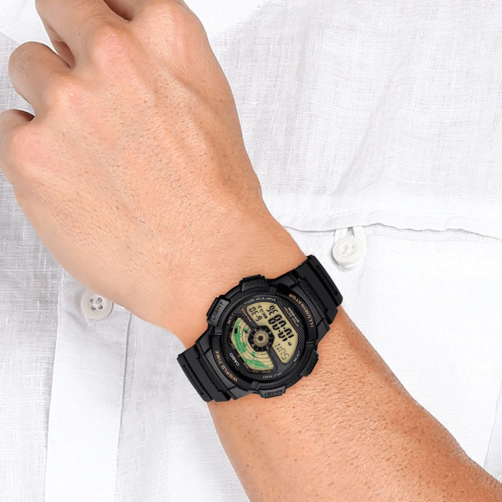 Reloj Casio World Time AE-1100W-1BVDF Digital Negro Hombre2