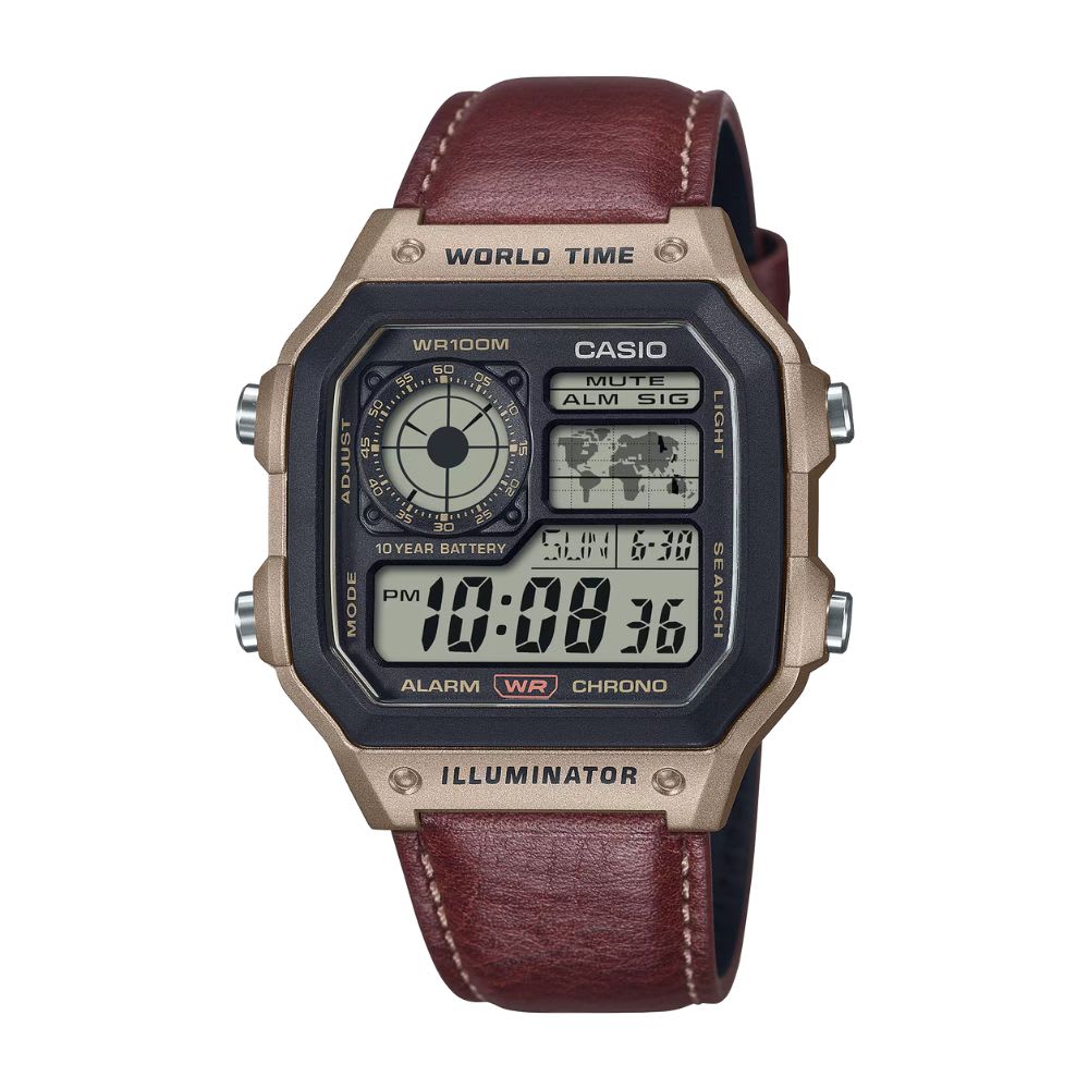 Reloj Casio Royale AE-1200WHL-5AVDF Digital World Time Cuero Hombre6
