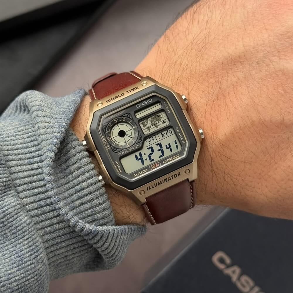 Reloj Casio Royale AE-1200WHL-5AVDF Digital World Time Cuero Hombre2