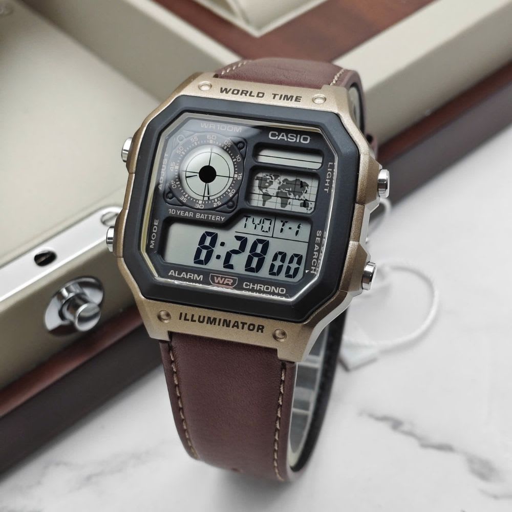 Reloj Casio Royale AE-1200WHL-5AVDF Digital World Time Cuero Hombre4