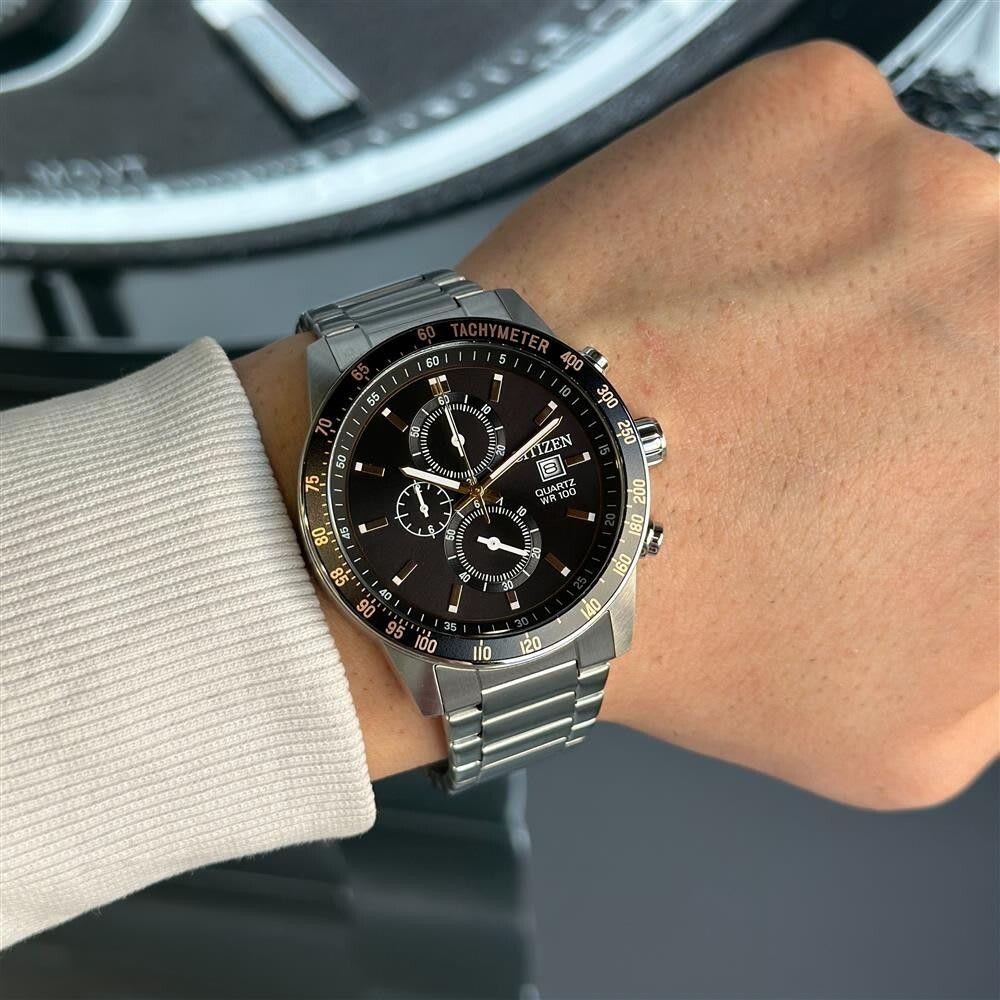 Reloj Citizen Quartz AN3681-57E Plateado Chrono Dial Negro Acero Hombre2
