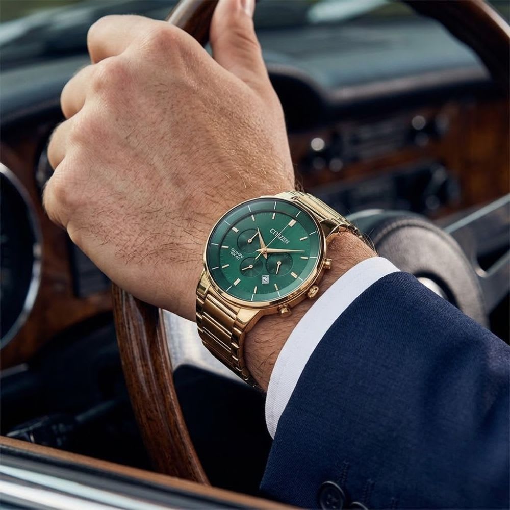 Reloj Citizen Quartz AN8223-54X Dorado Chrono Dial Verde Acero Hombre2