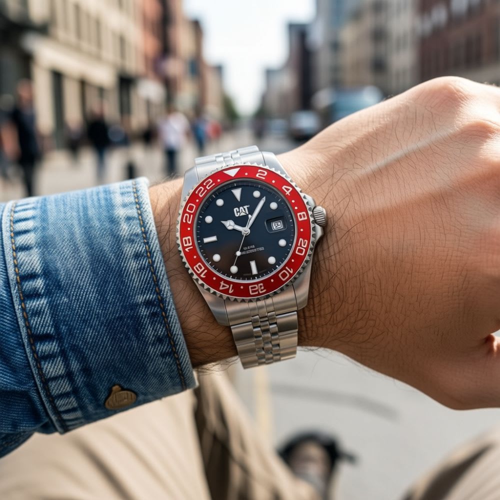 Reloj Cat R-Type AO.141.11.120 Análogo Plateado Dial Negro Bisel Rojo Acero Hombre2