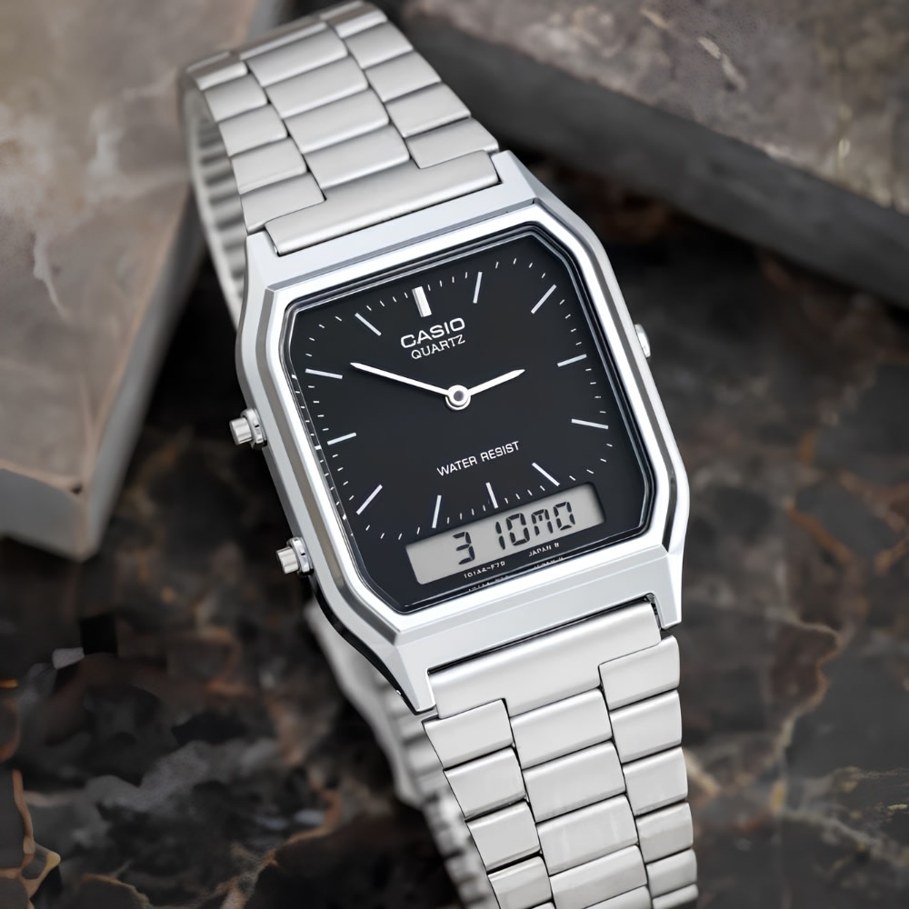 Reloj Casio Vintage AQ-230A-1DMQ Análogo-Digital Acero Plateado Unisex5