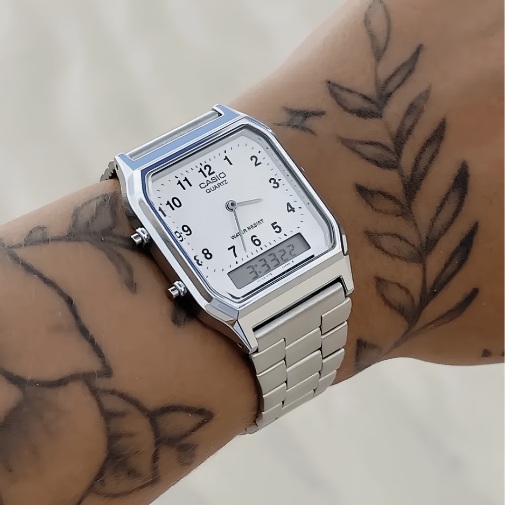 Reloj Casio Vintage AQ-230A-7BMQ Análogo-Digital Acero Plateado Unisex4