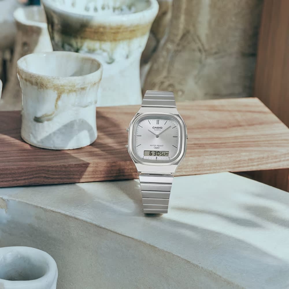 Reloj Casio Vintage AQ-240E-7ADF Análogo-Digital Acero Plateado Unisex3