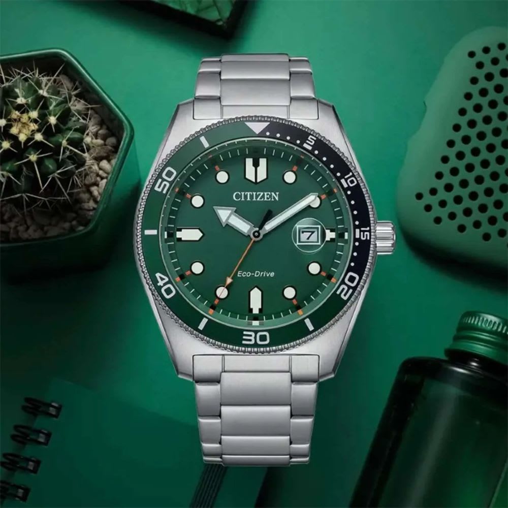 Reloj Citizen Eco-Drive AW1768-80X Plateado Dial Verde Acero Hombre5