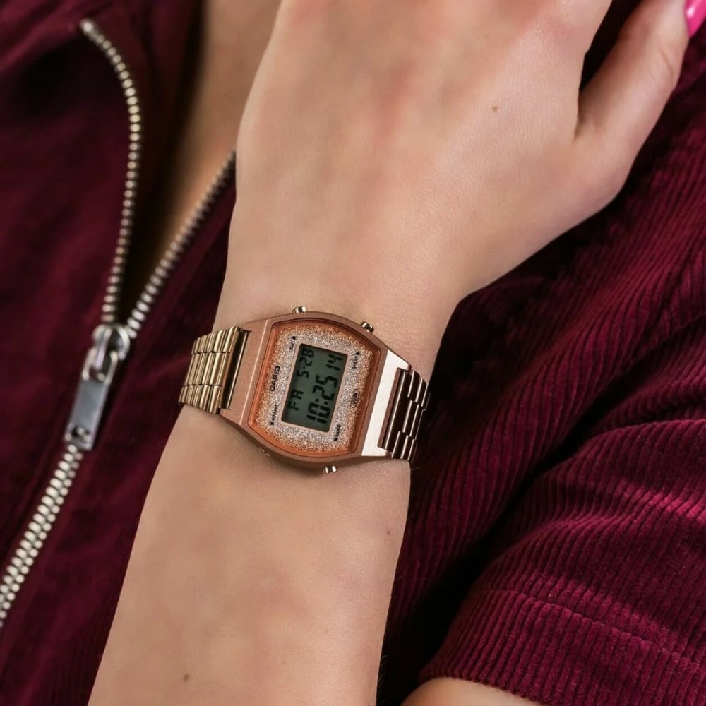 Reloj Casio Vintage B640WCG-5DF Digital Acero Golden Rose Glitter Mujer3
