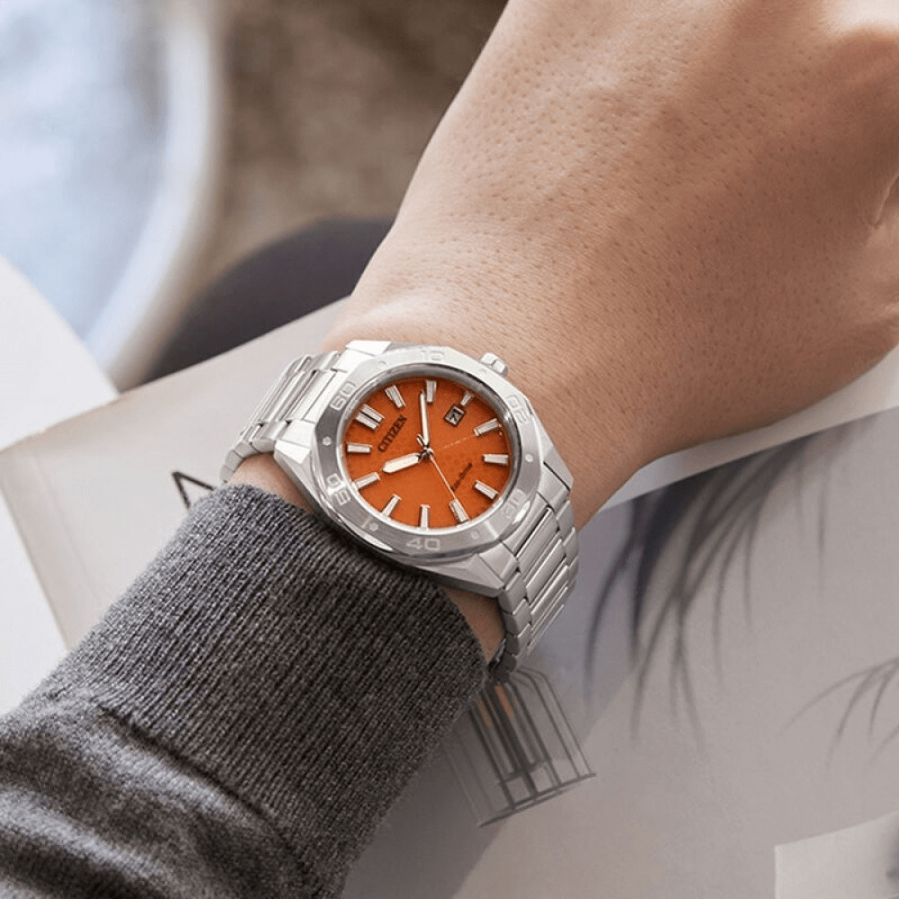 Reloj Citizen Eco-Drive BM7630-80Z Plateado Dial Naranjo Acero Hombre2
