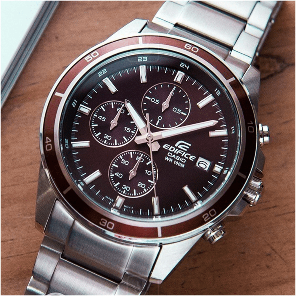 Reloj Casio Edifice EFR-526D-5CVUDF Acero Dial Burdeo Análogo Plateado Hombre2