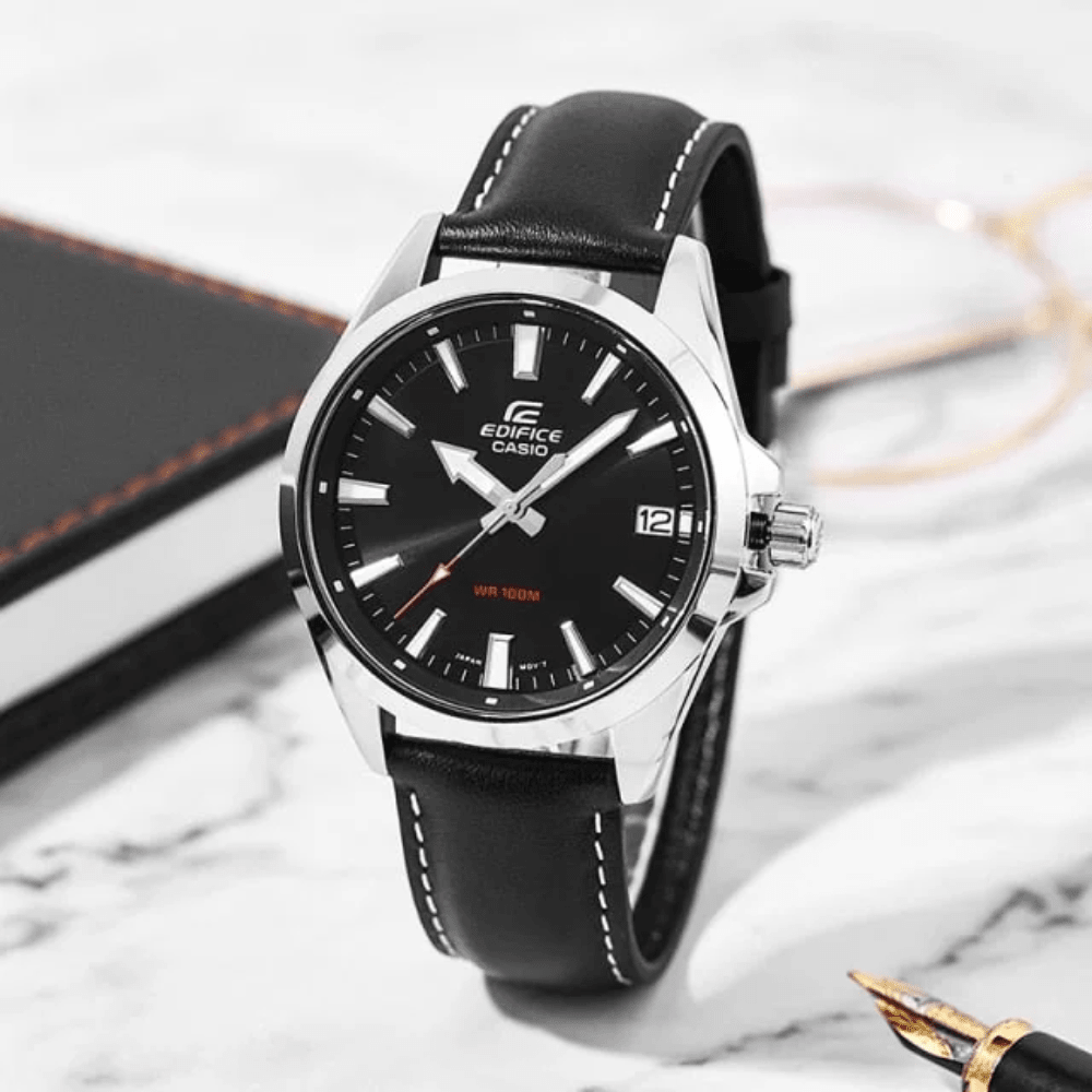 Reloj Casio Edifice EFV-100L-1AVUDF Cuero Dial Negro Análogo Plateado Hombre3